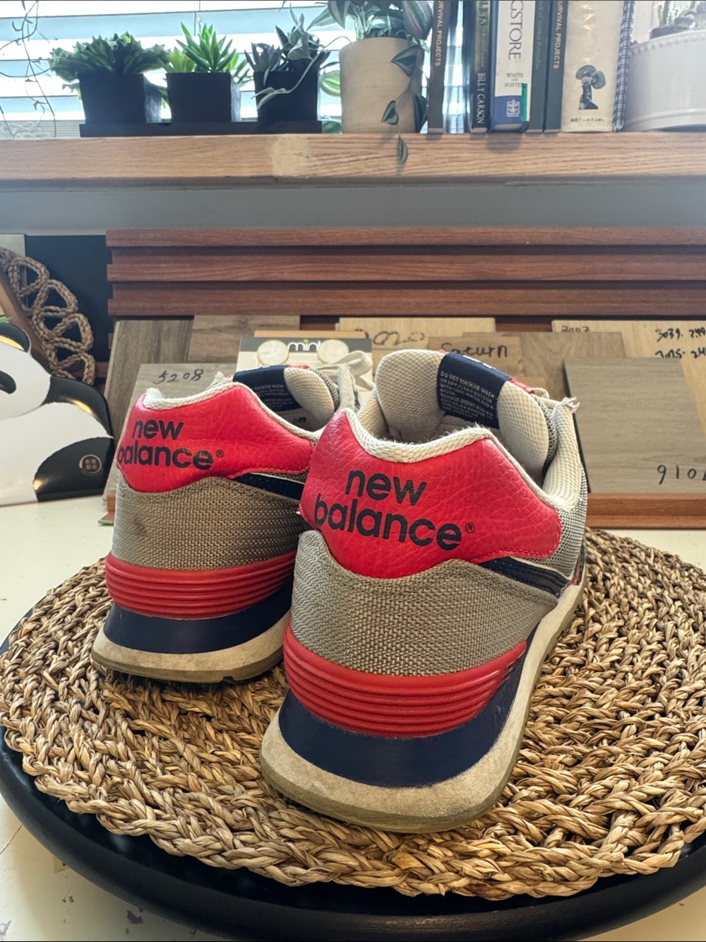 Sooo handsome New Balance Men's 574 Sneakers in Gray with Navy & Red Highlights - Picture 4 of 6